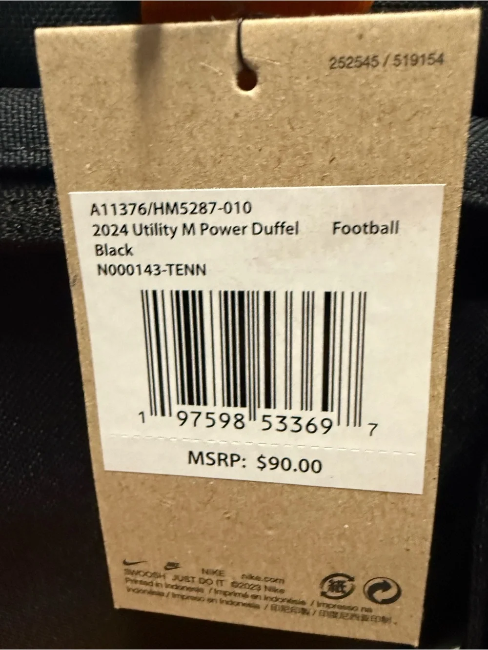 Tennessee University Duffel Bag Nike Utility Power UTK VOLS Team Issued  PE